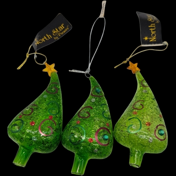 North Star Glass Tree Ornament Set of 3 NWT - Picture 10 of 11